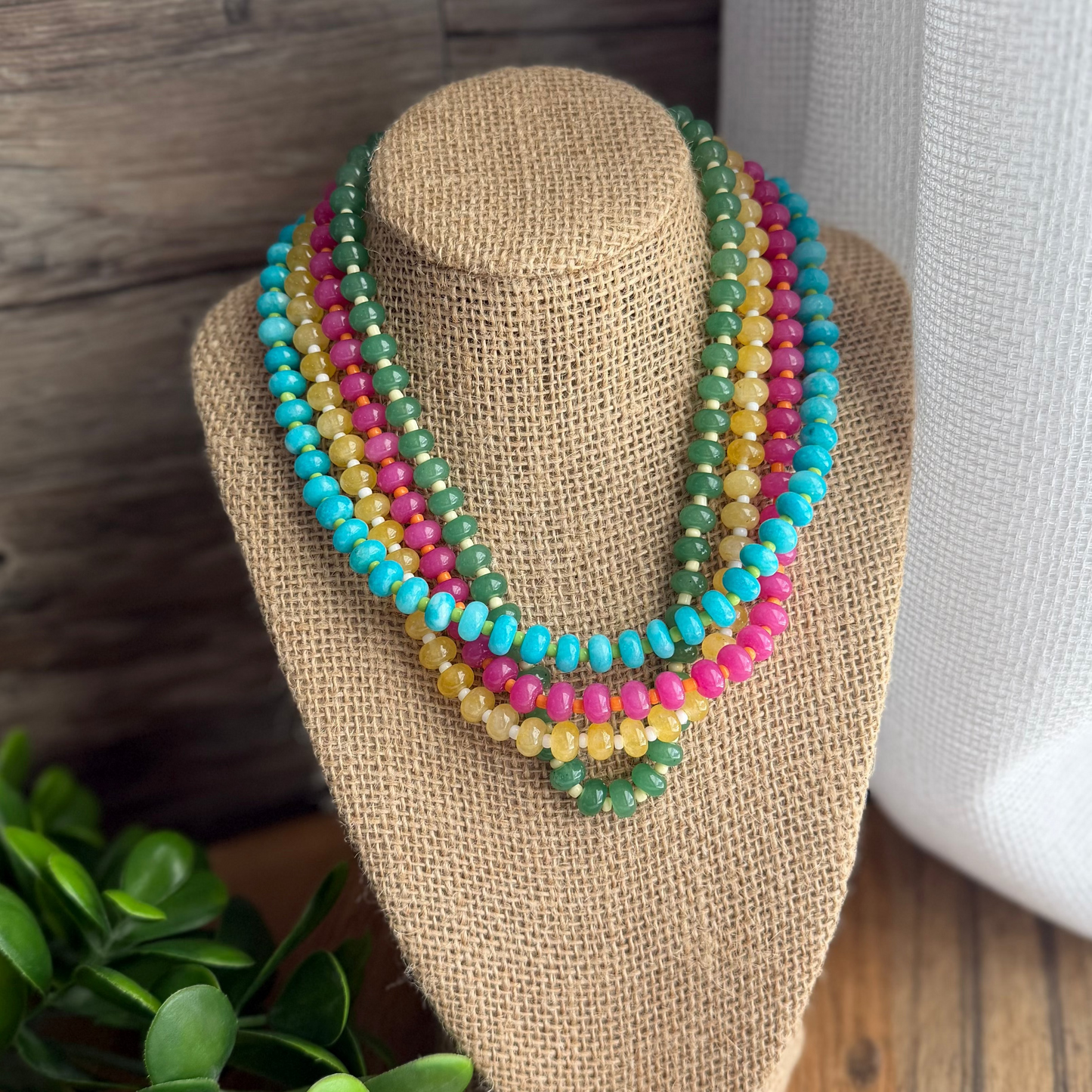 Green and Butter Yellow Stacker Necklace