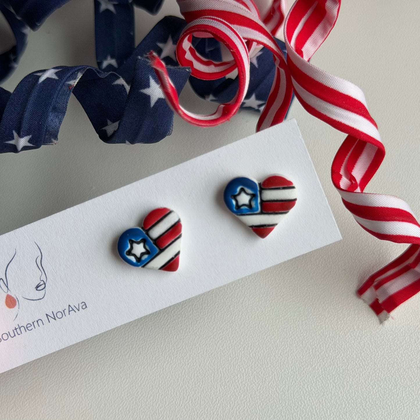 Summer Picnic - Patriotic Heart Studs
