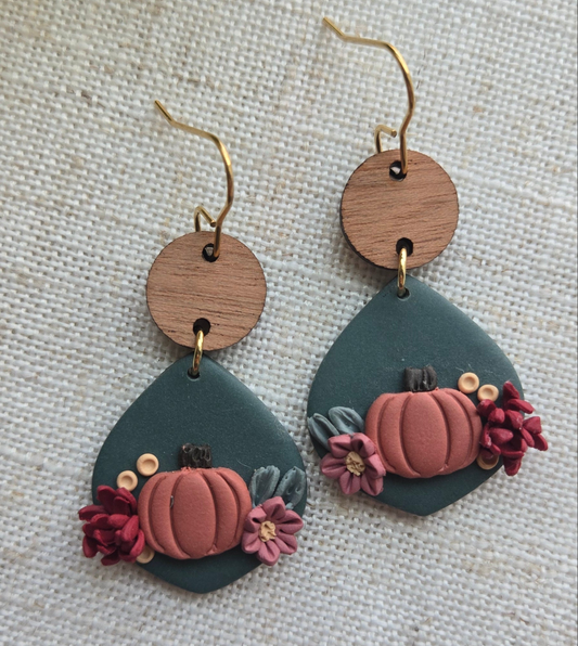 Clay Pumpkin Floral Dangle