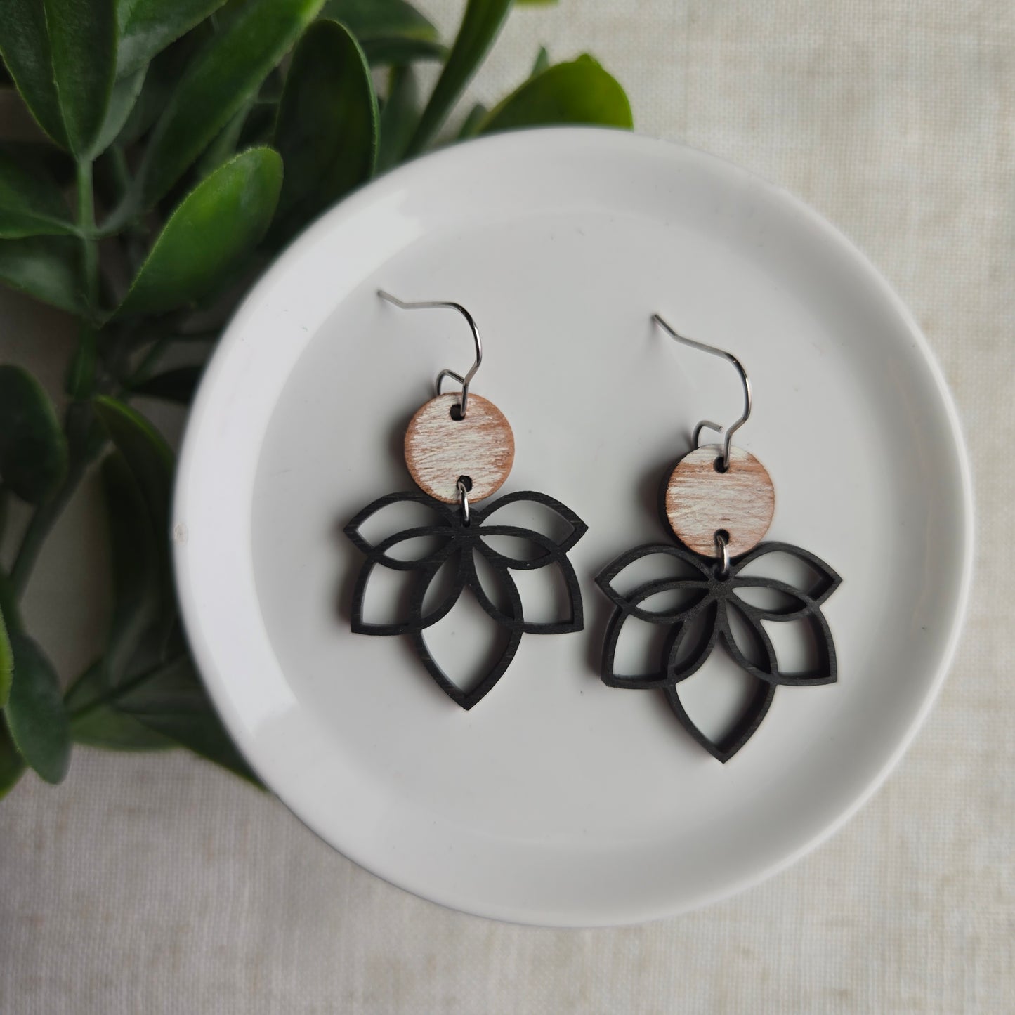 Wood - Petal Dangles - Black