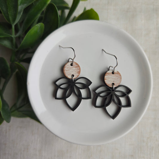 Wood - Petal Dangles - Black