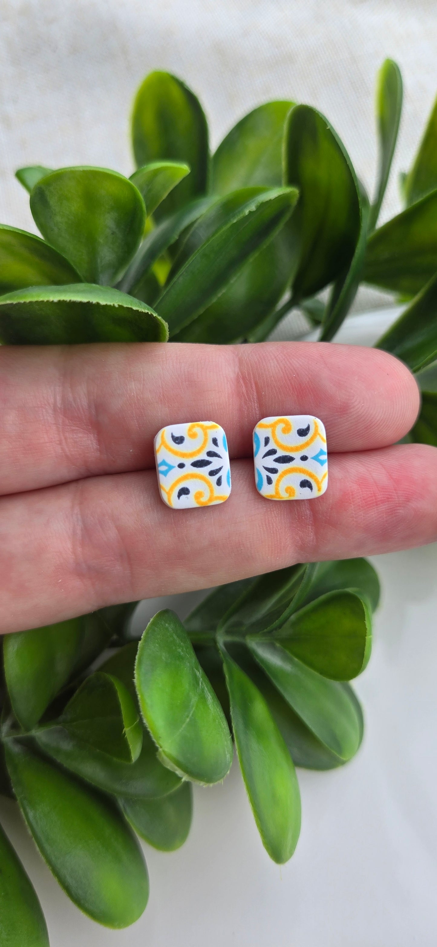 Moroccan Tile - Blue and Yellow - Rectangle Studs