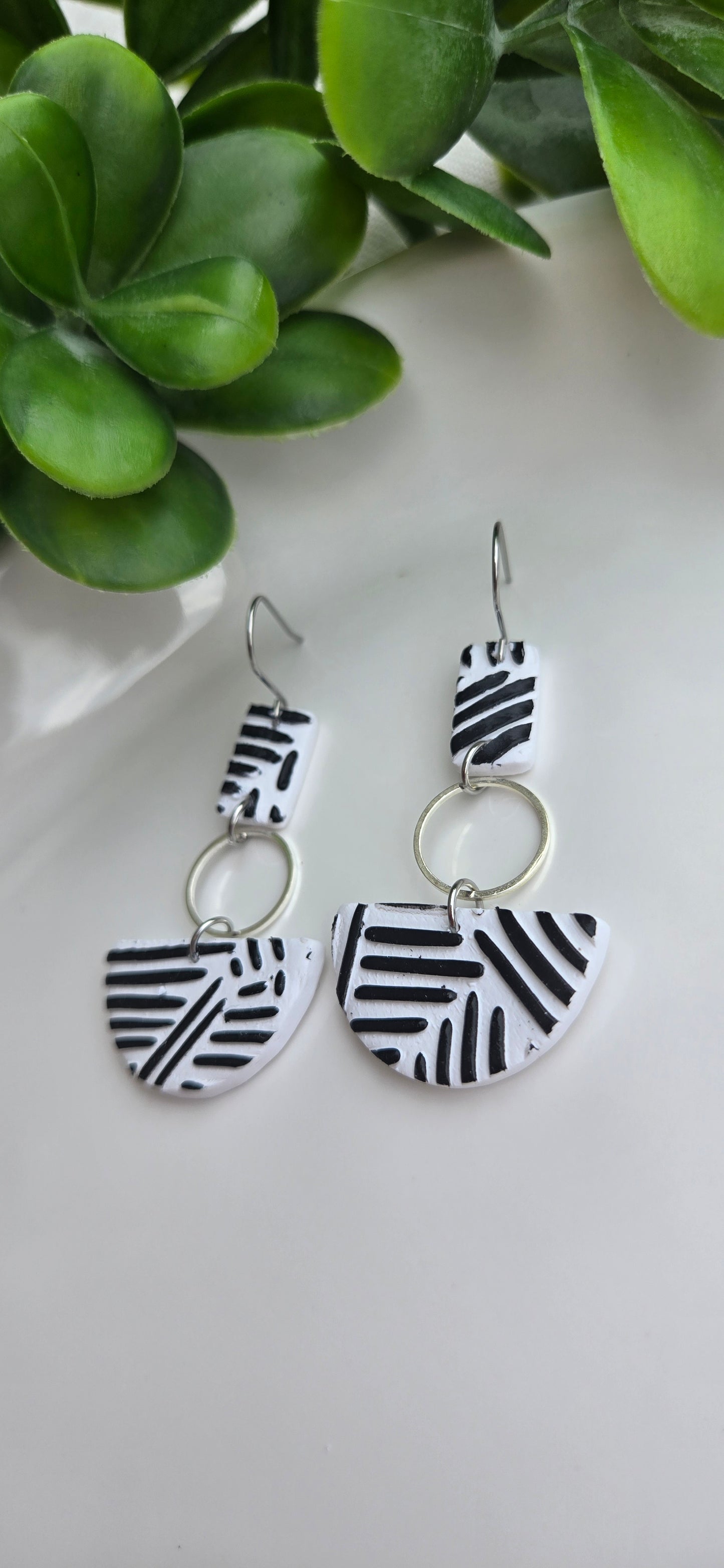 White and Black Dashes - Dangle with Semi-Circle