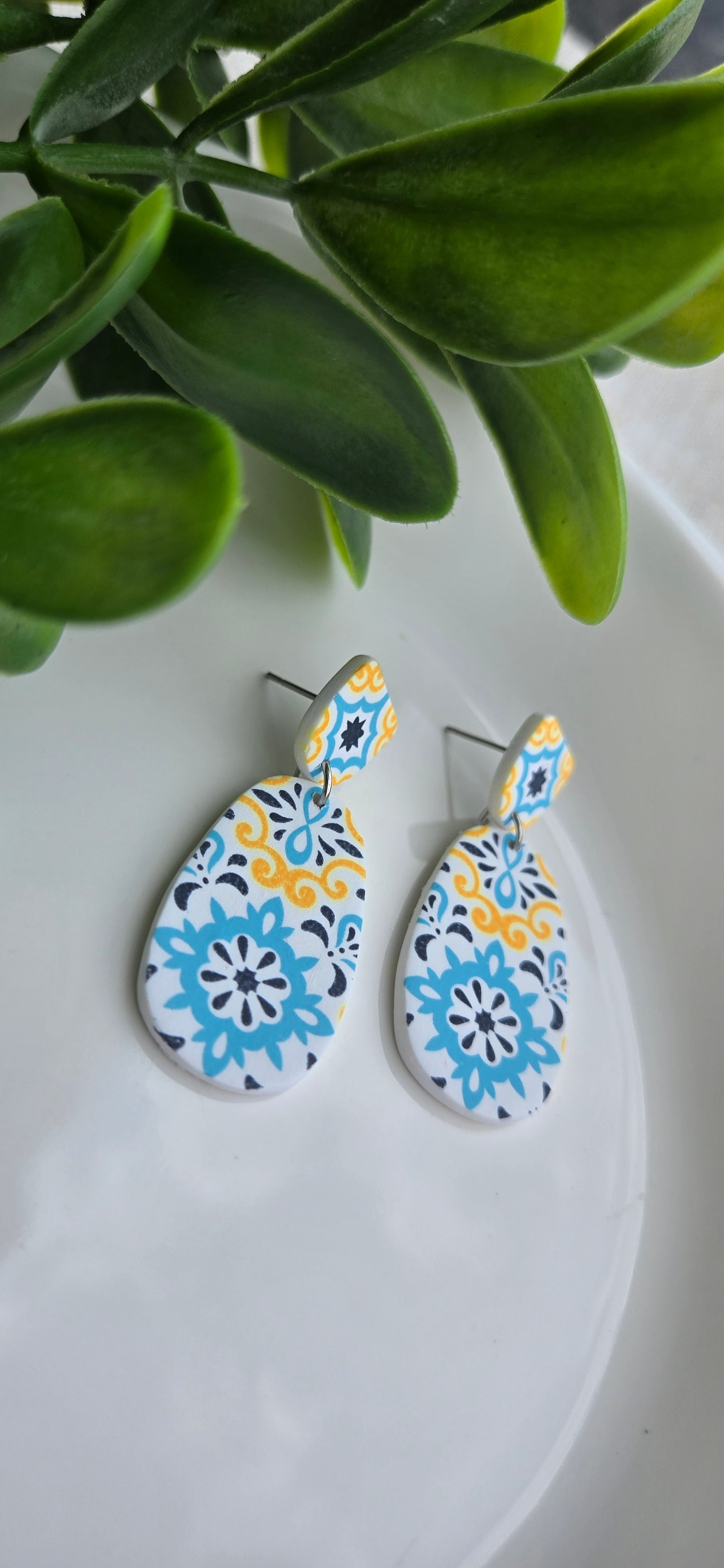 Moroccan Tile - Blue and Yellow - Rounded Teardrops