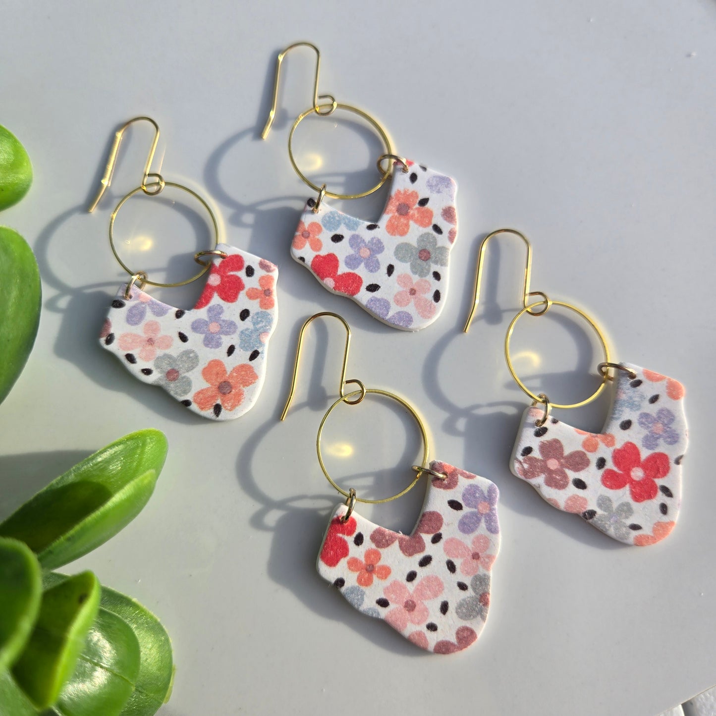 Clay - Vintage Floral - V-Shaped Dangles