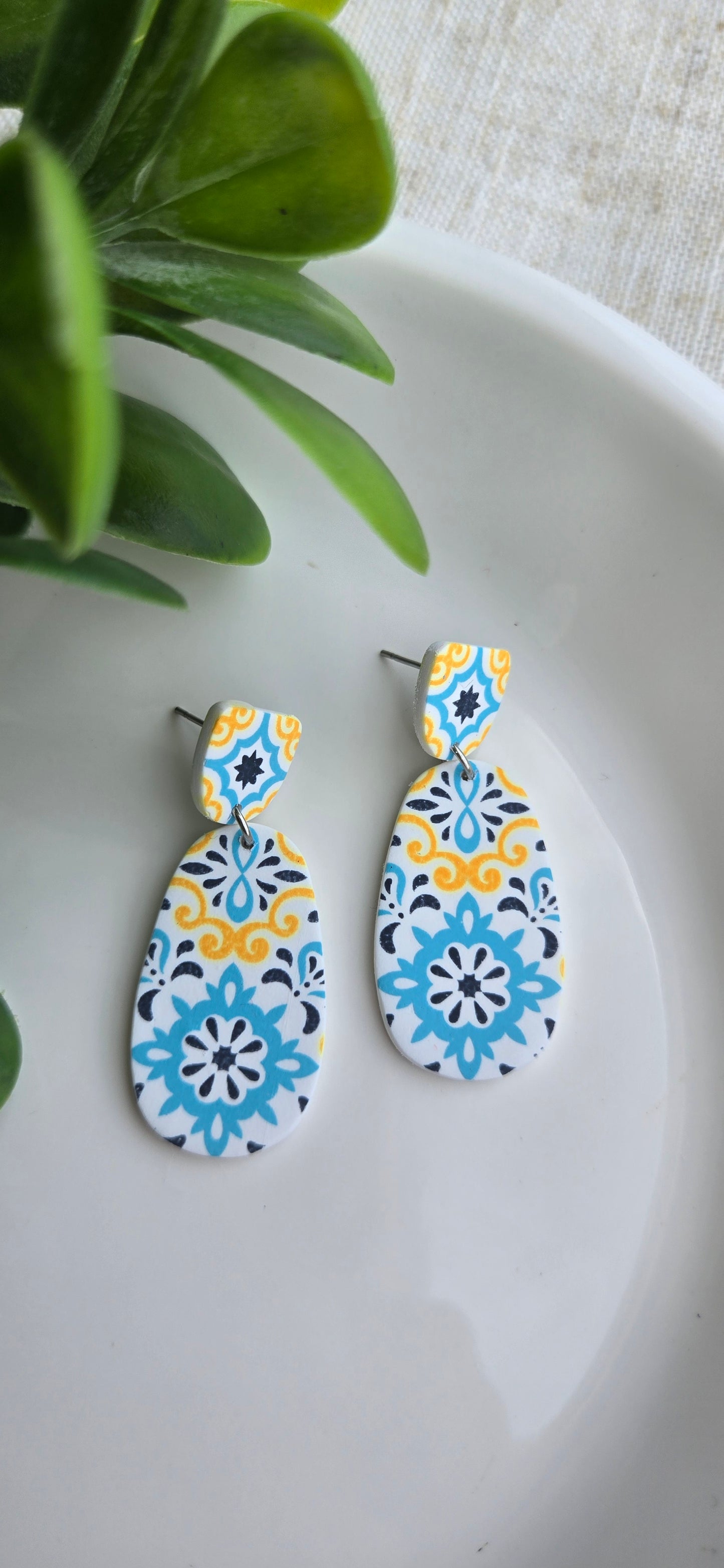 Moroccan Tile - Blue and Yellow - Rounded Teardrops