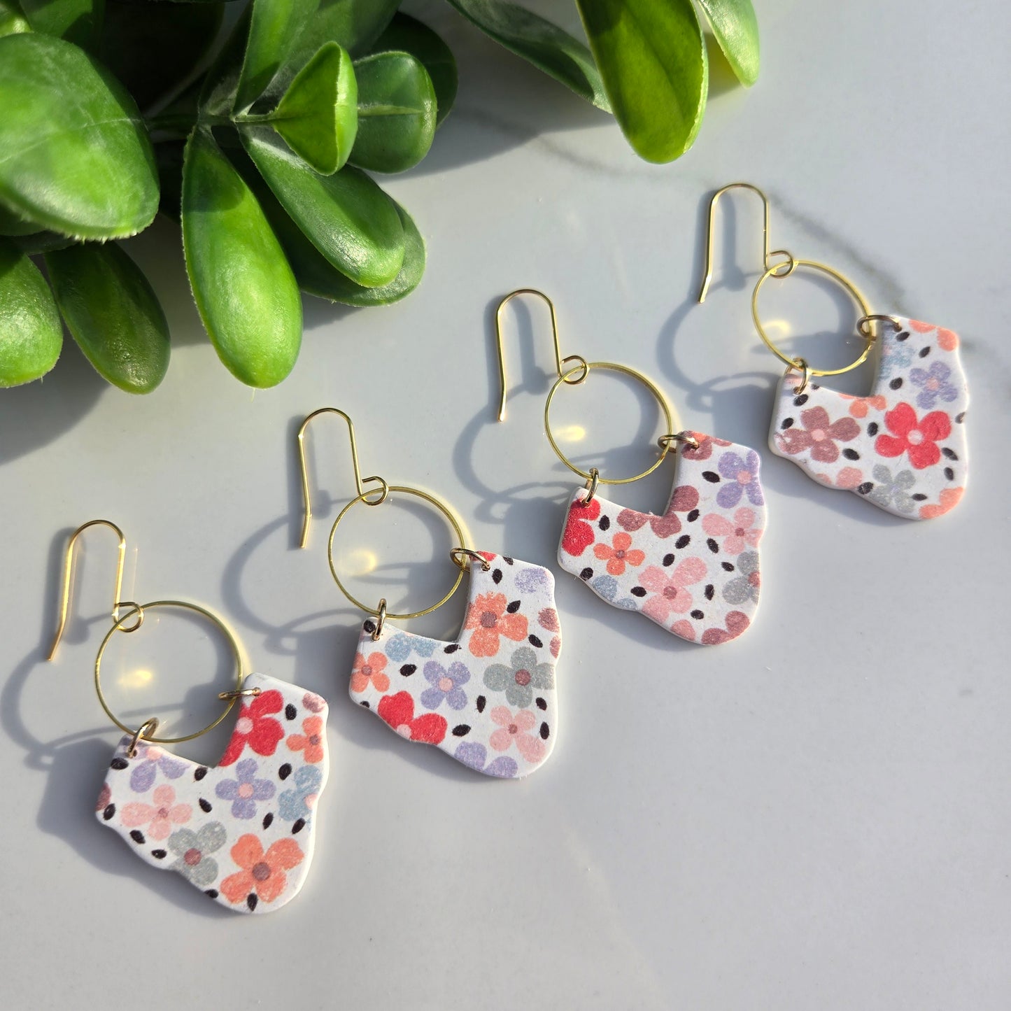 Clay - Vintage Floral - V-Shaped Dangles