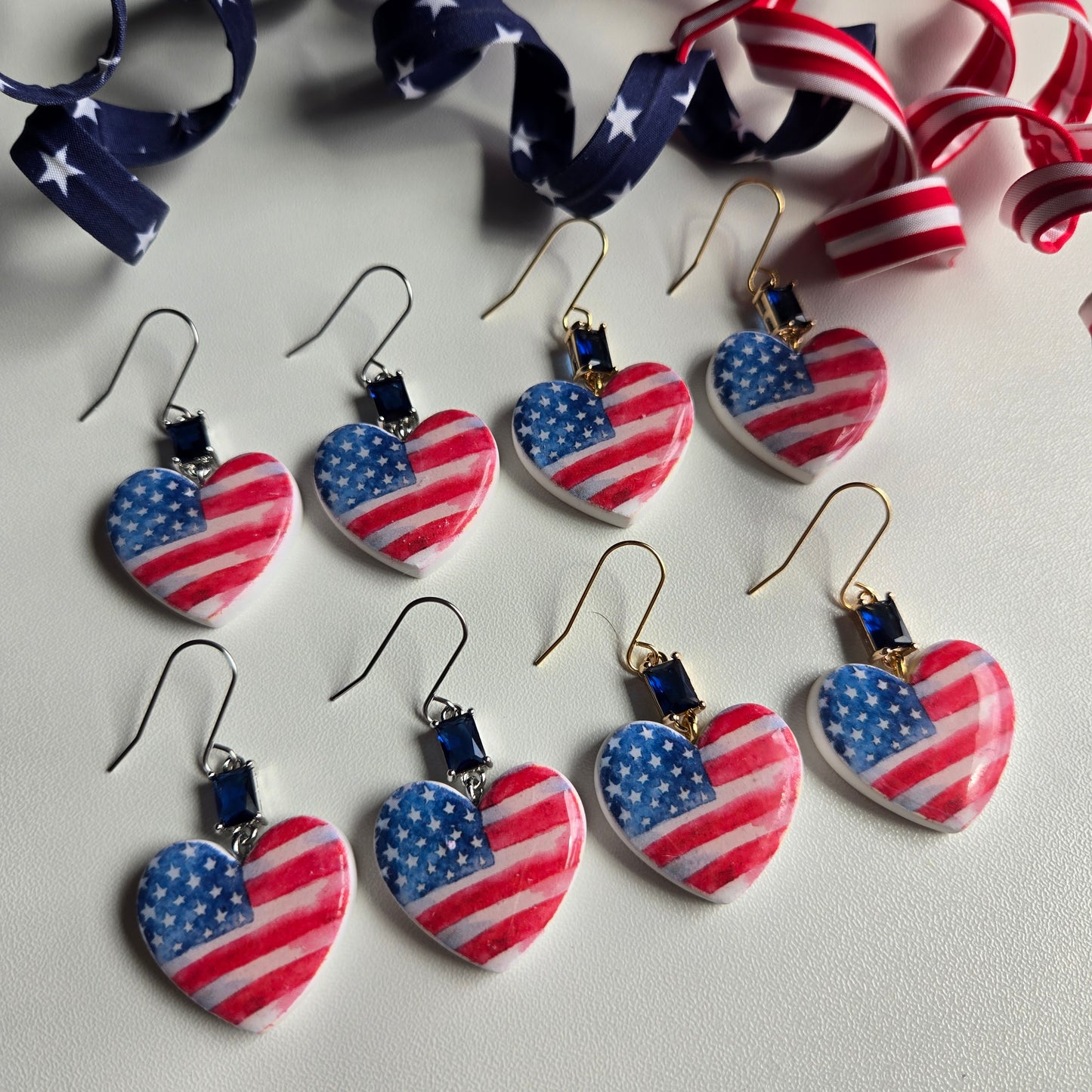 Summer Picnic - Flag Heart Dangles