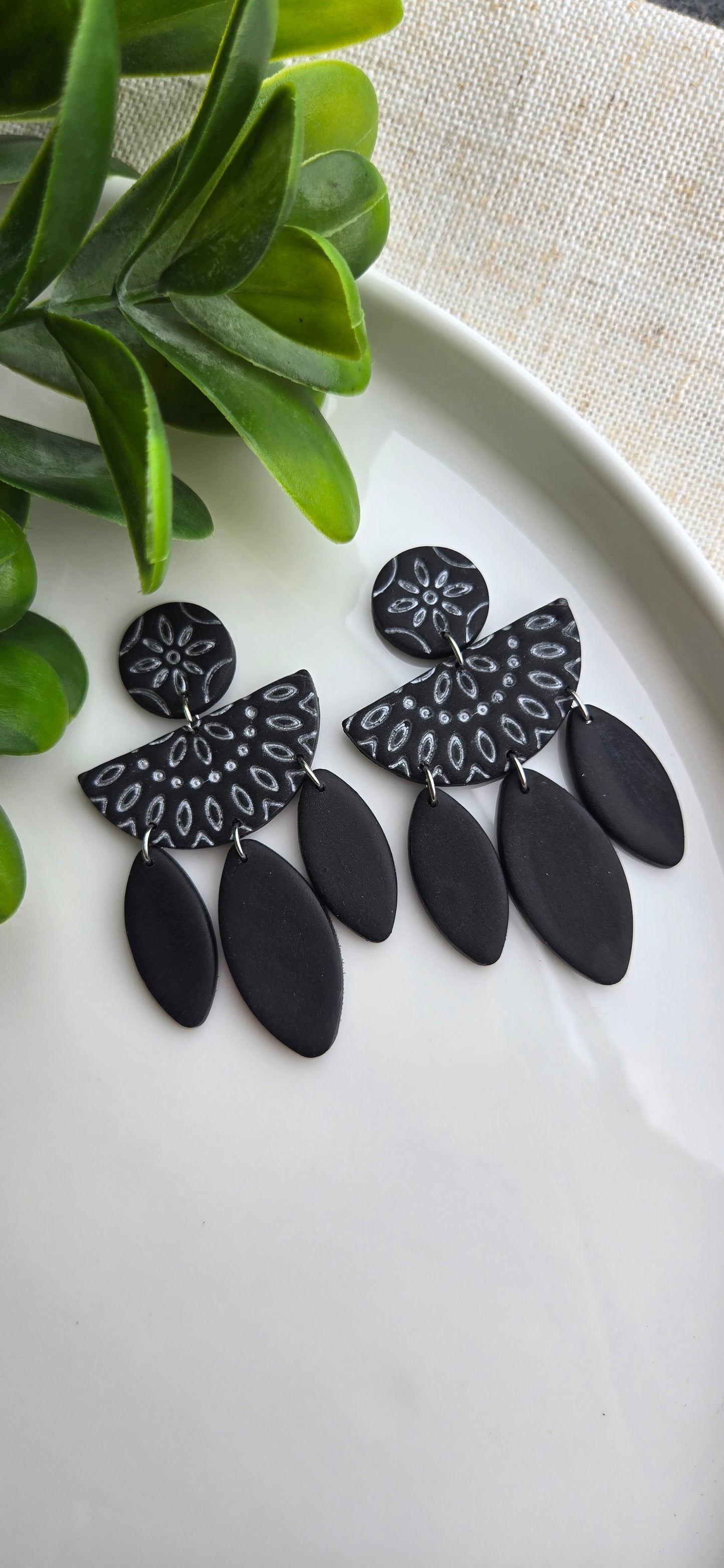 Black and Silver Clay Dangles