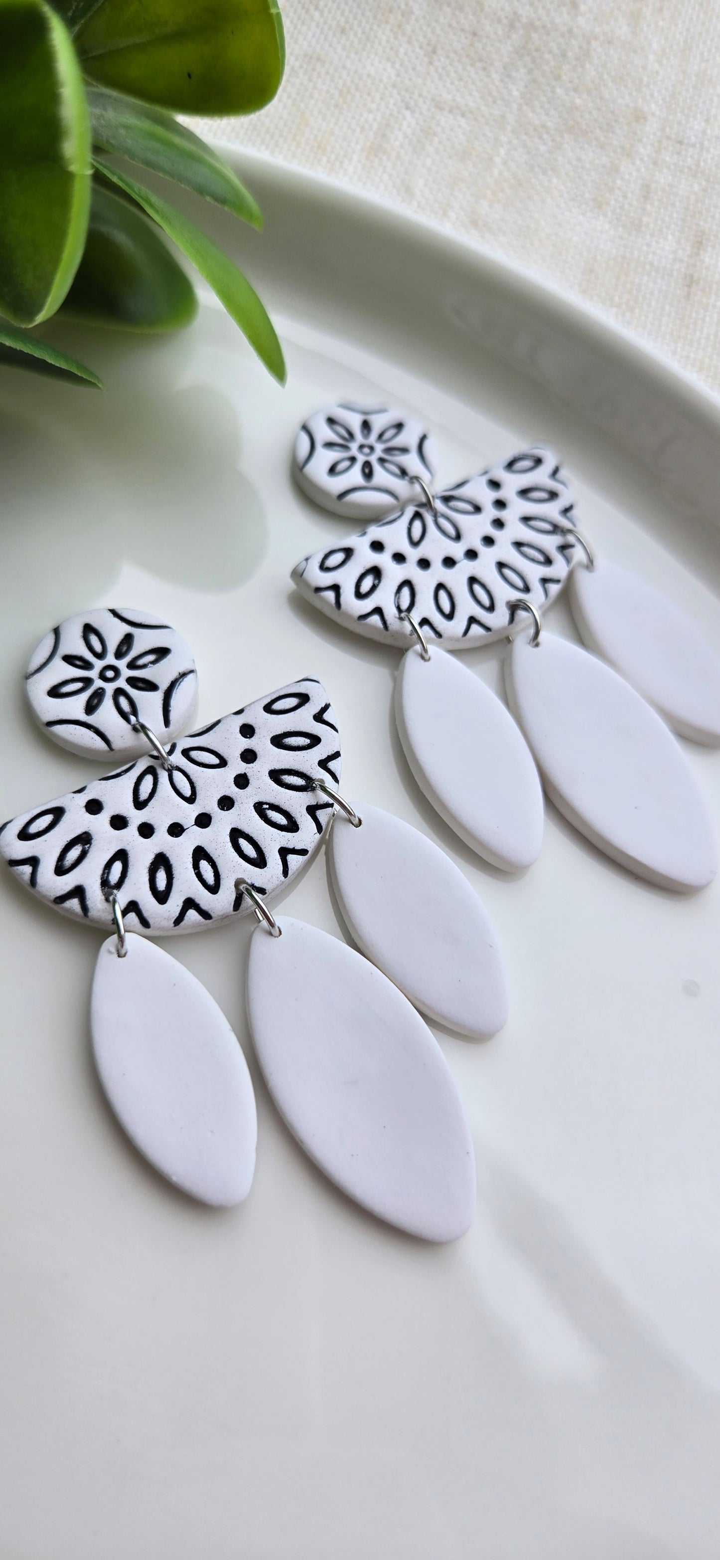 White and Black Clay Dangles