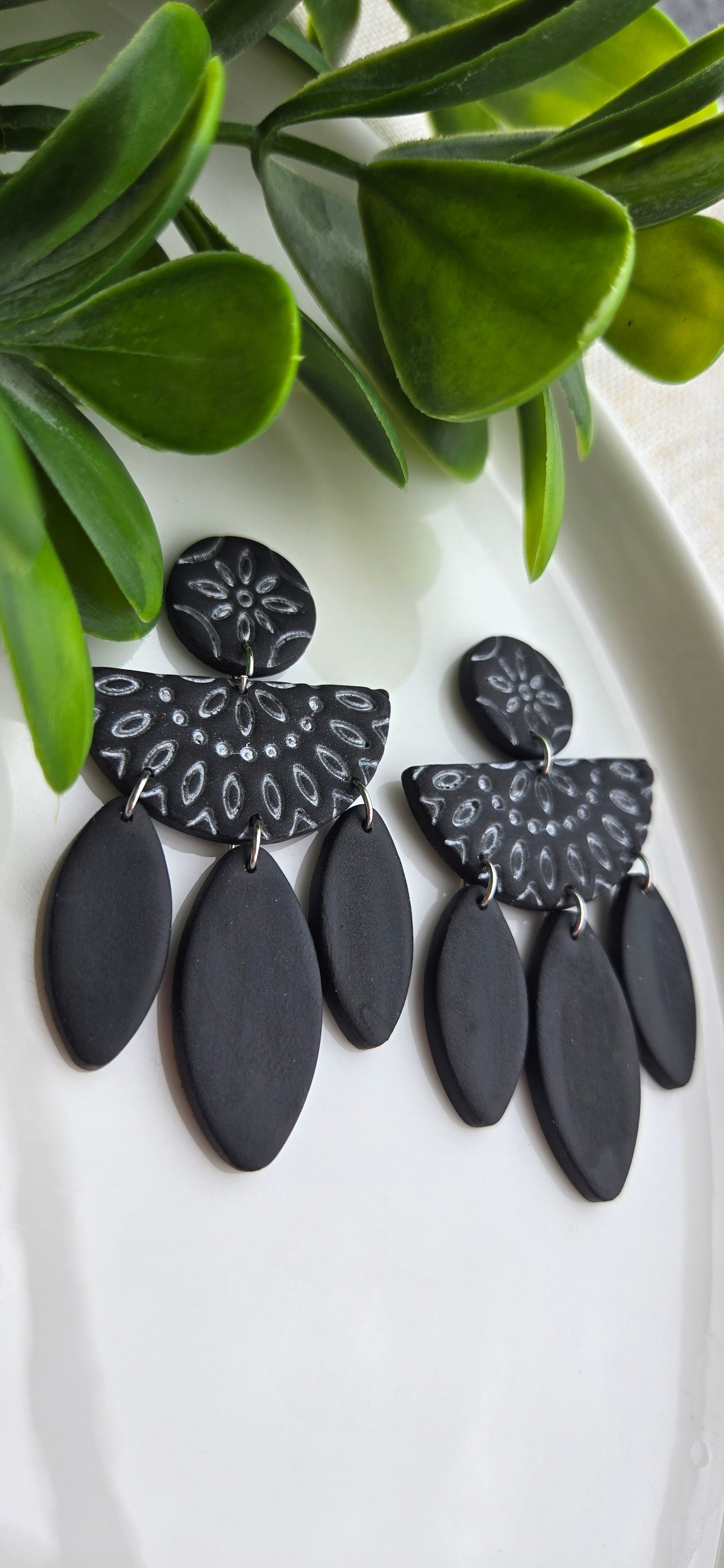 Black and Silver Clay Dangles