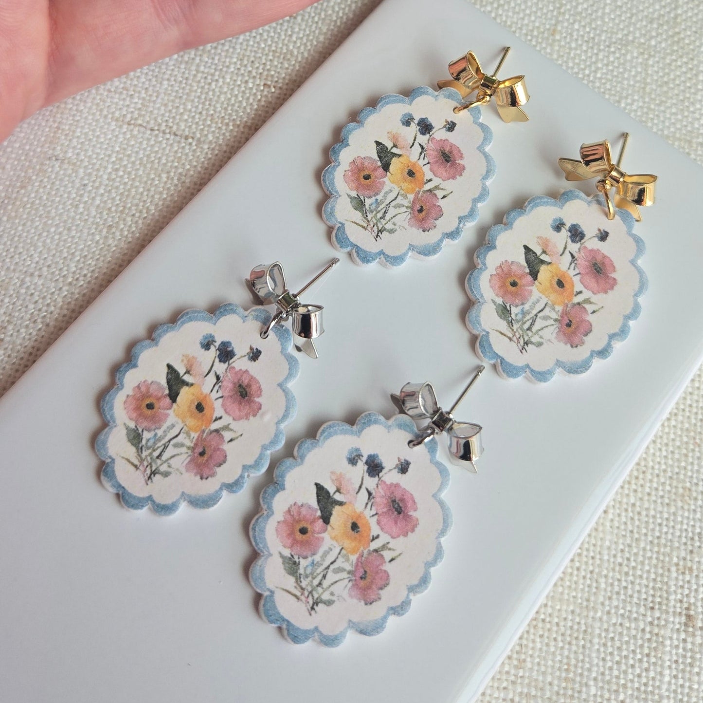Scalloped Floral Clay Transfer Drops