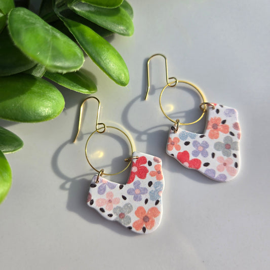 Clay - Vintage Floral - V-Shaped Dangles