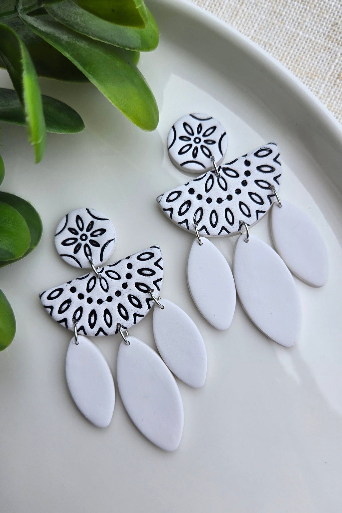 White and Black Clay Dangles