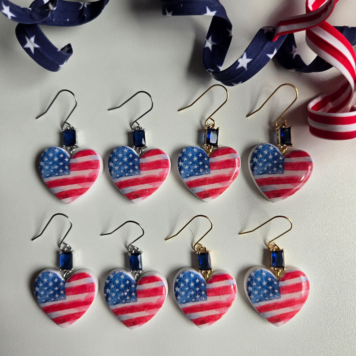 Summer Picnic - Flag Heart Dangles