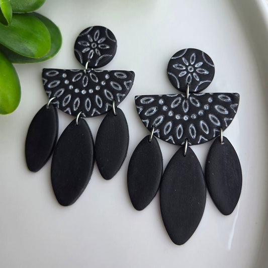 Black and Silver Clay Dangles