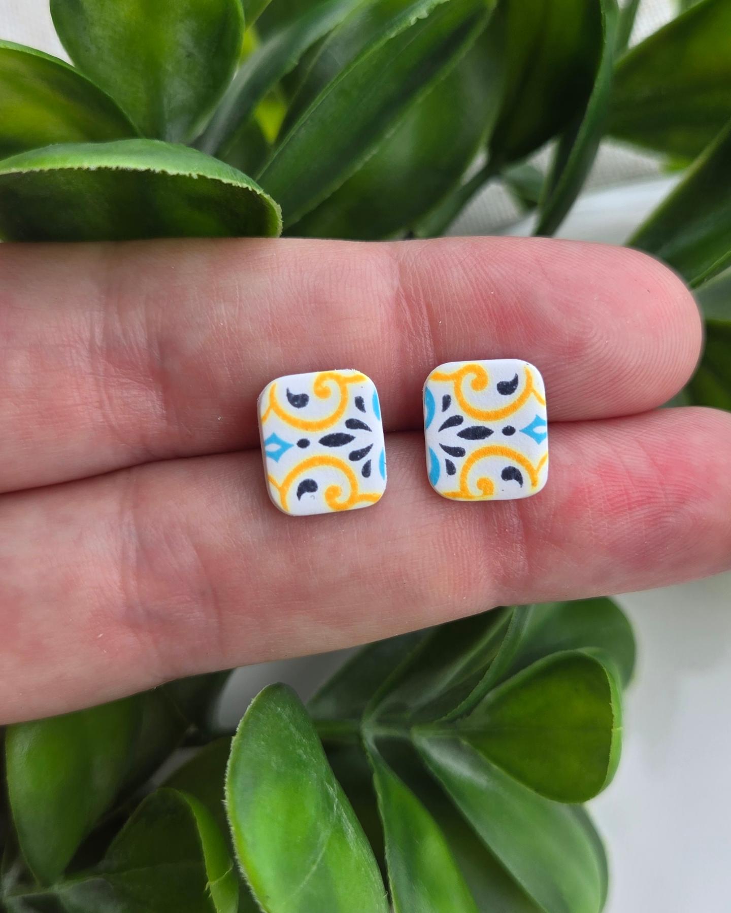 Moroccan Tile - Blue and Yellow - Rectangle Studs