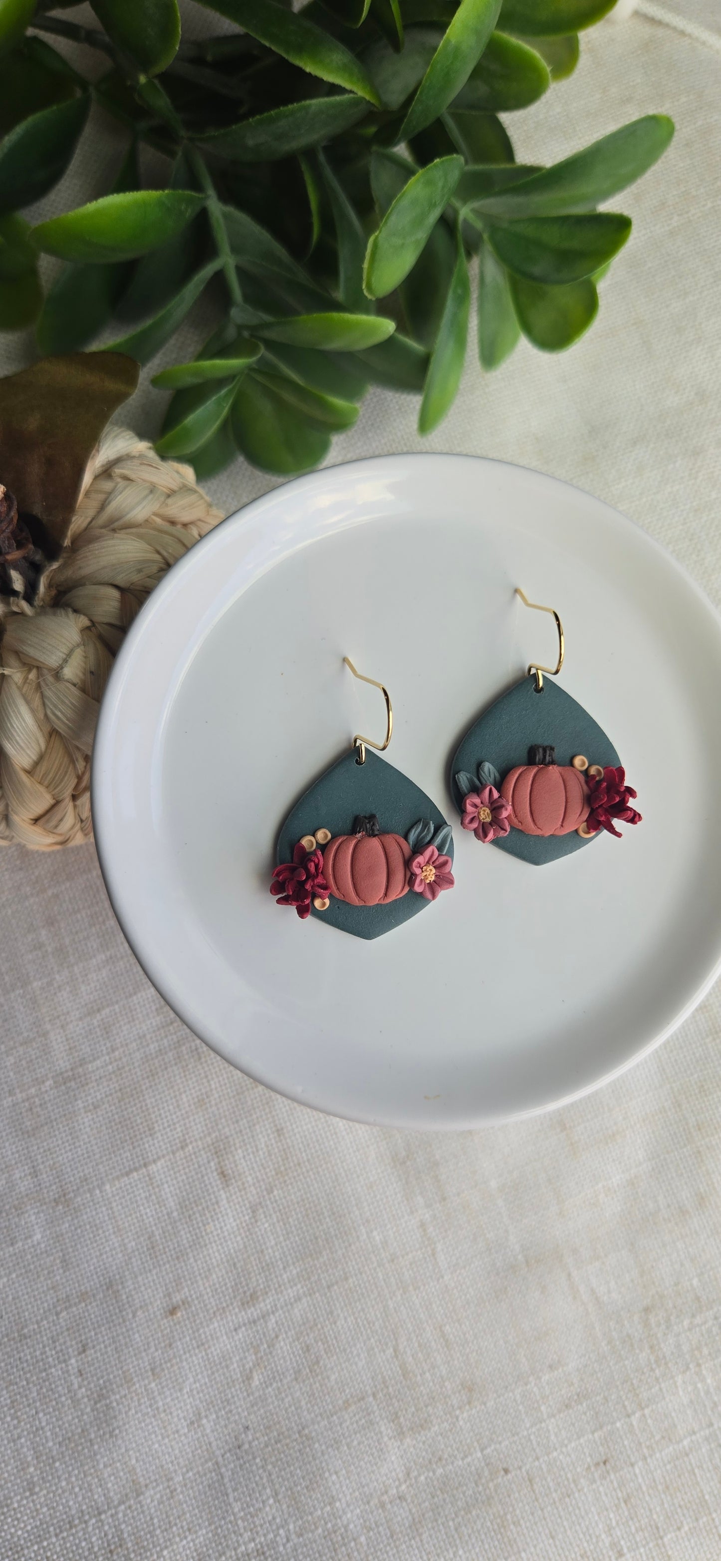 Clay Pumpkin Floral Dangle