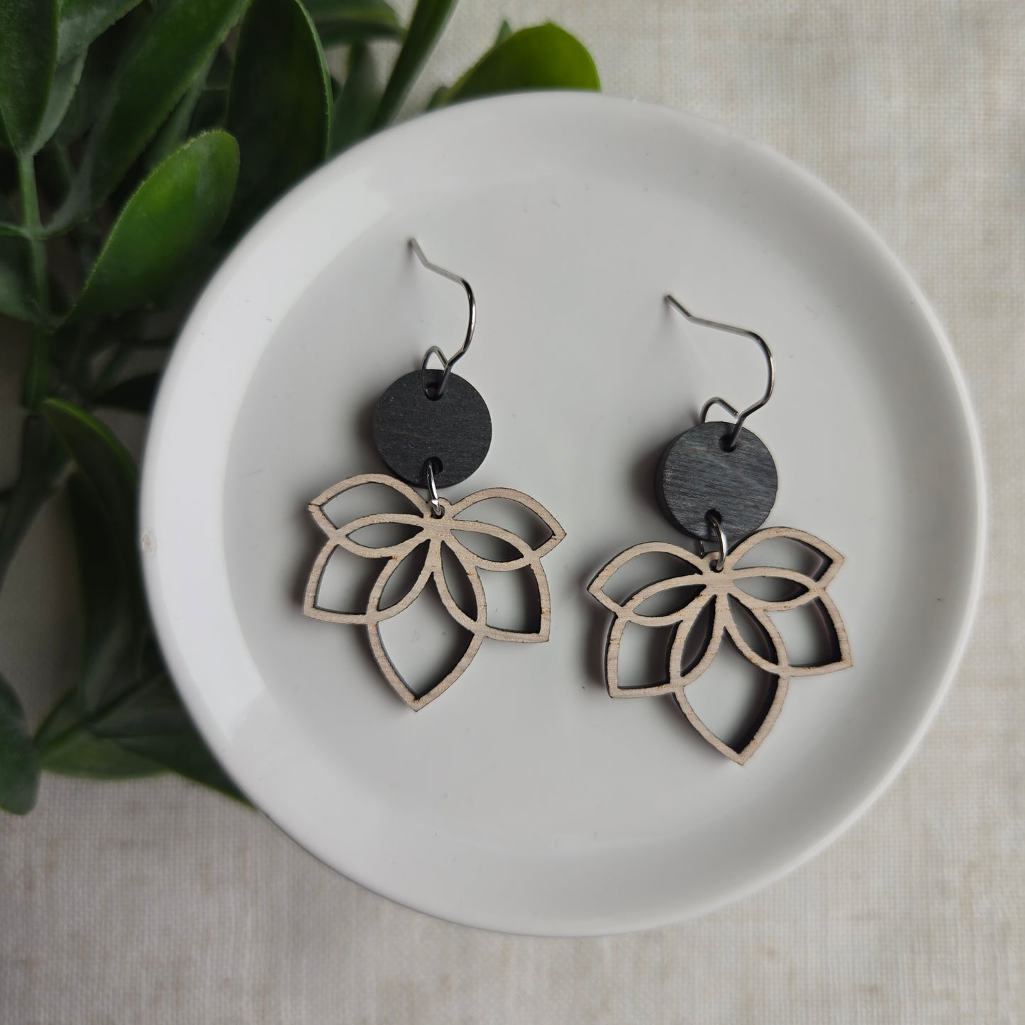 Wood - Petal Dangles - White