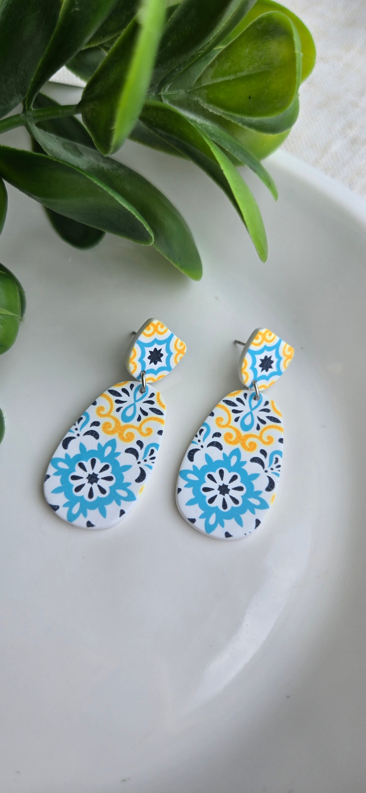 Moroccan Tile - Blue and Yellow - Rounded Teardrops