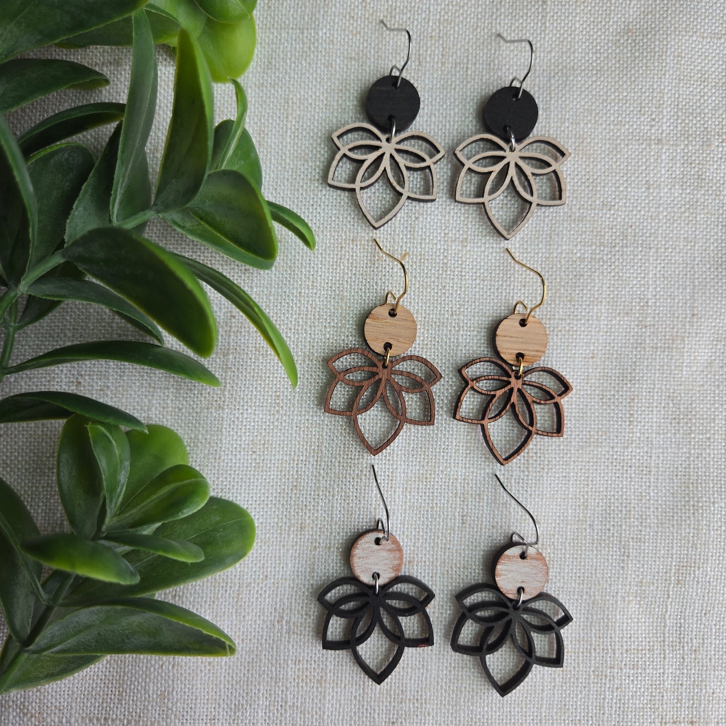 Wood - Petal Dangles - Black
