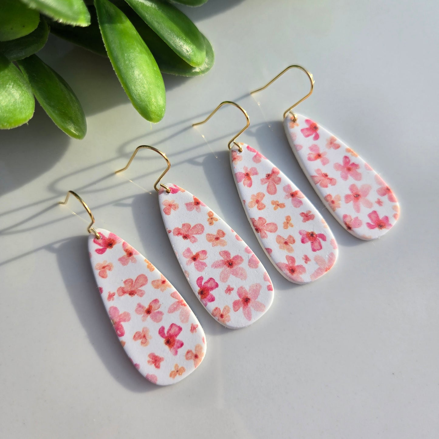 Clay - Pink Floral - Elongated Teardrops