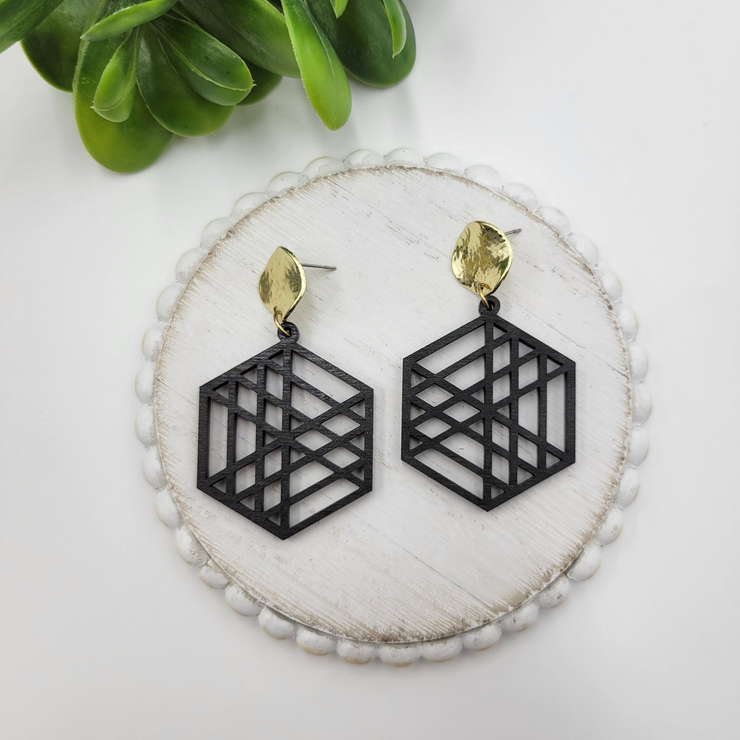 Black Geometric Wood Hexagons