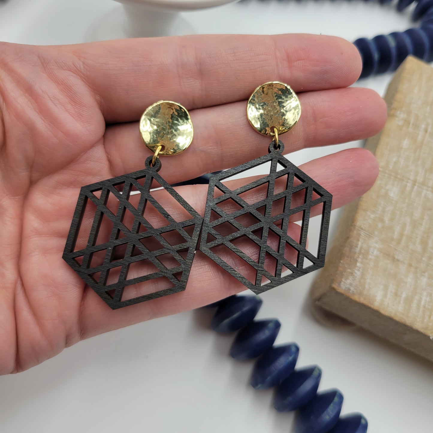 Black Geometric Wood Hexagons